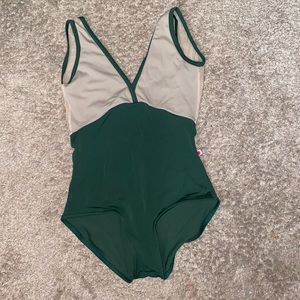 Yumiko green and tan mesh medium leotard